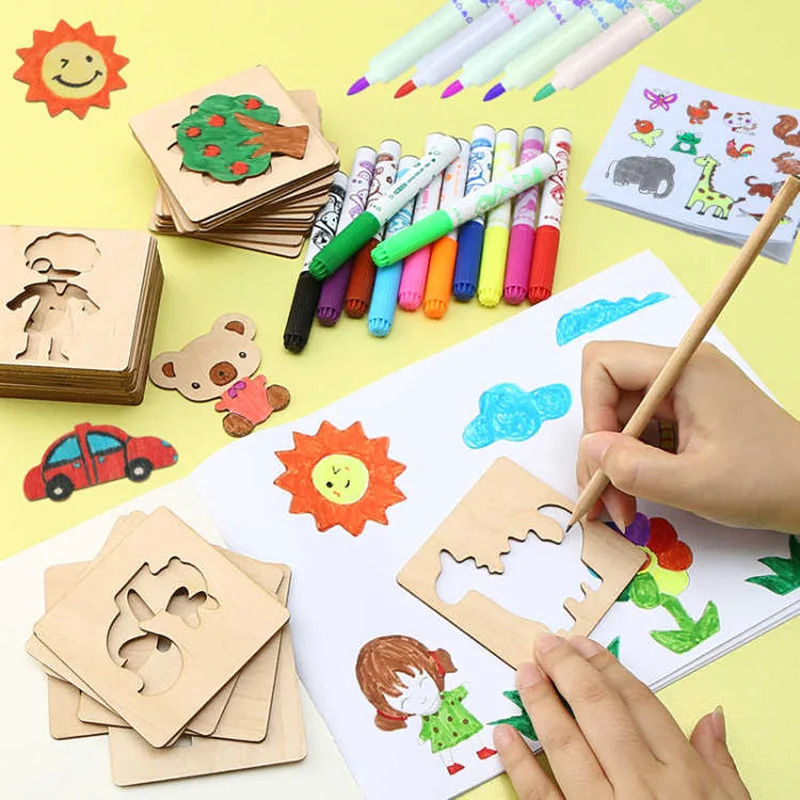 Kids Education Template - Mainan Menggambar Anak-anak Templat Stensil Lukisan