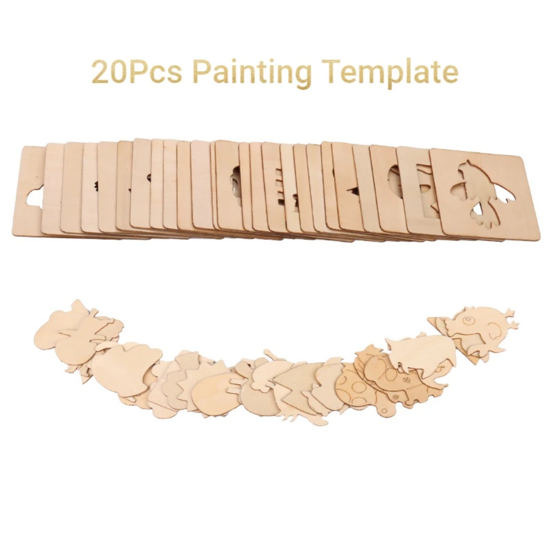 20 Buah Stensil Gambar Kayu Mo - Kids Education Template ulasan dan harga
