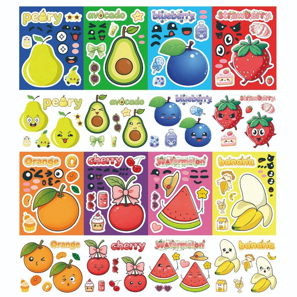 8 Lembar Stiker Buah Kartun Lu - Kids Education Store ulasan dan harga